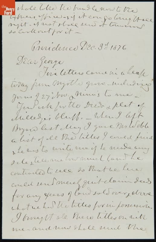 Letter from Samuel Arnold to George Appleton, December 3, 1876