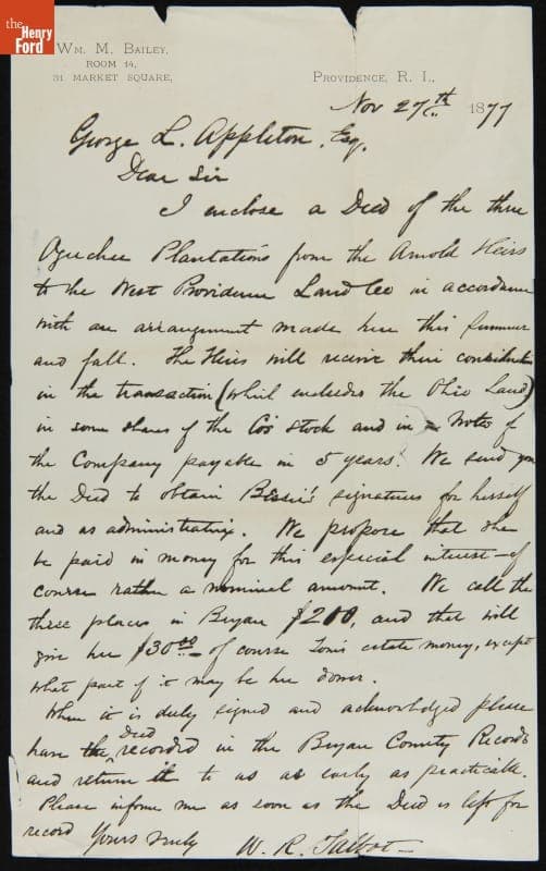 Letter from William Talbot to George Appleton, November 27, 1877