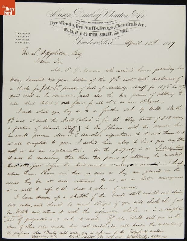 Letter from William M. Bailey to George Appleton, April 13, 1877