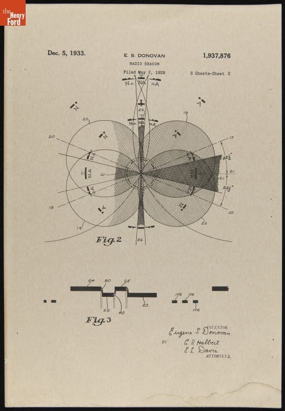 Diagram for Radio Beacon Patent, #1,937,876, Granted December 5, 1933