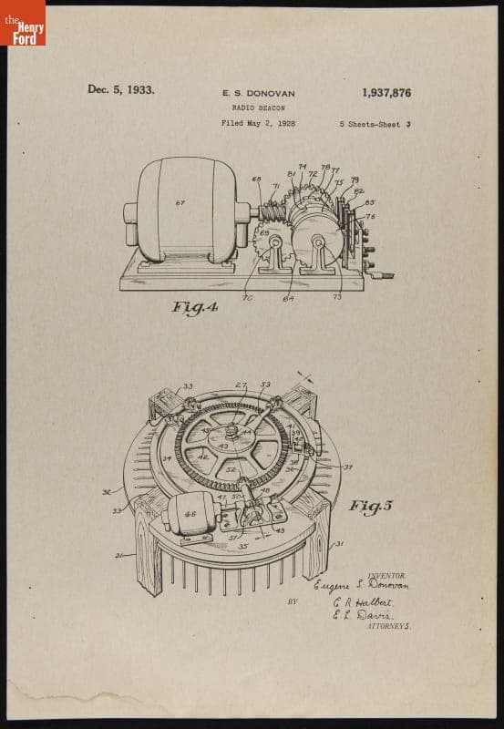 Diagrams for Radio Beacon Patent, #1,937,876, Granted December 5, 1933
