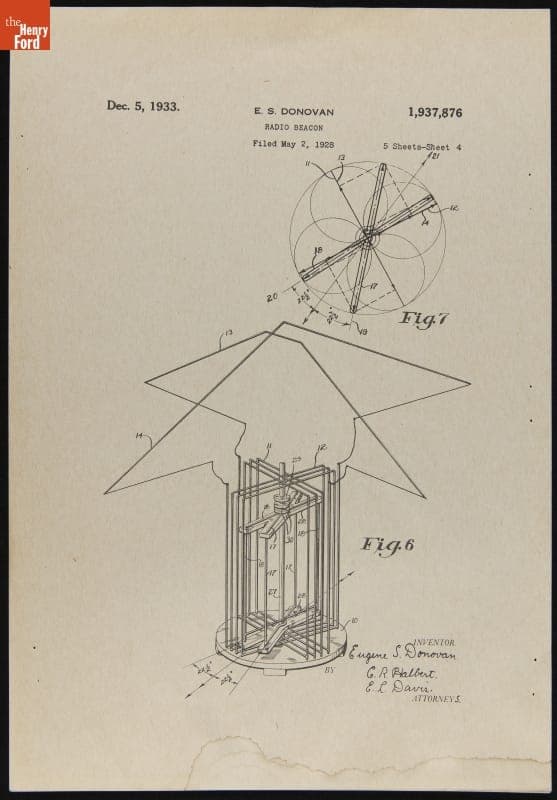 Diagrams for Radio Beacon Patent, #1,937,876, Granted December 5, 1933