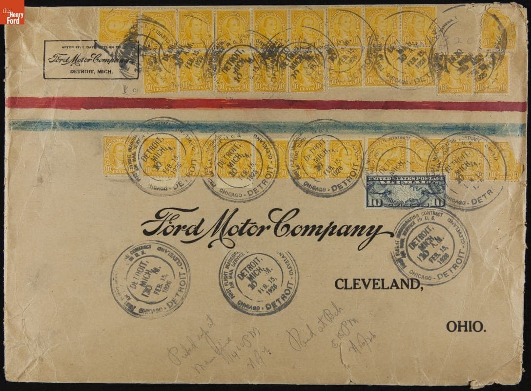 Mailing Envelope used on the First Contract Air Mail Flight (CAM-6) from Detroit to Cleveland, February 15, 1926