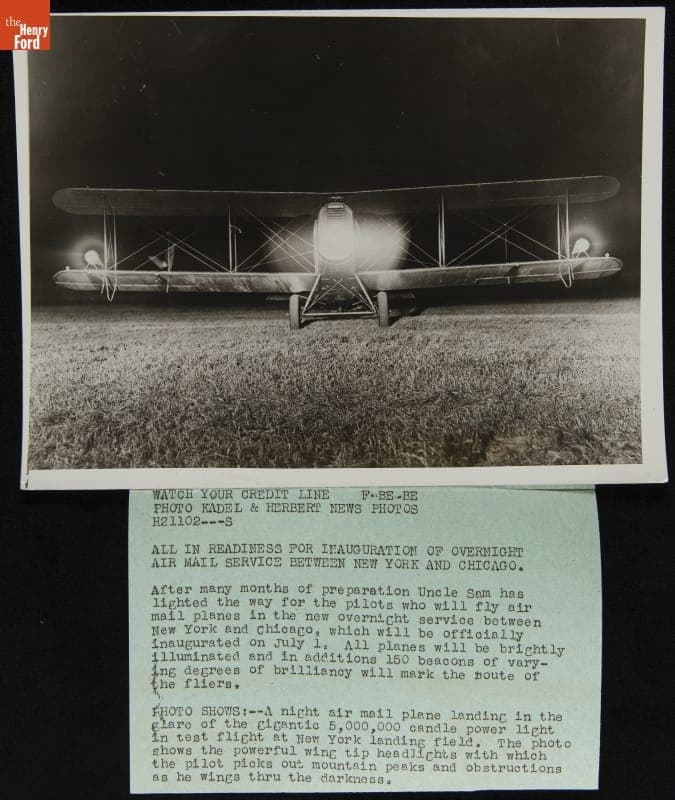 Night Air Mail Plane Test Flight Lands in New York, 1924