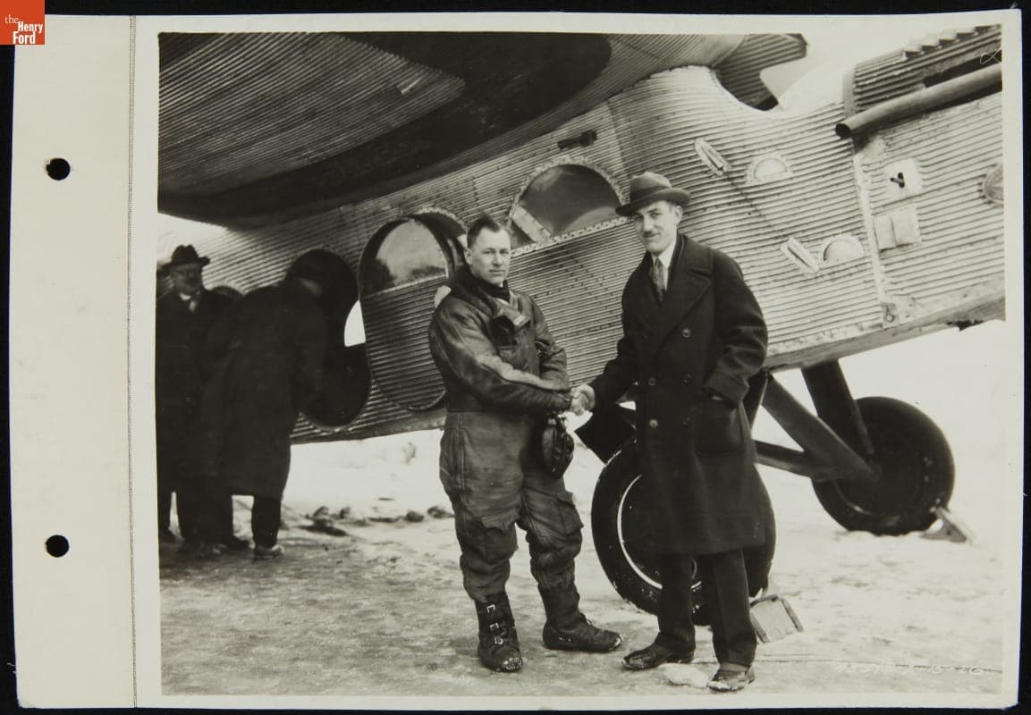 Greeting Pilot Lawrence Fritz after the First Contract Air Mail Flight (CAM-6), Detroit to Cleveland, February 15, 1926