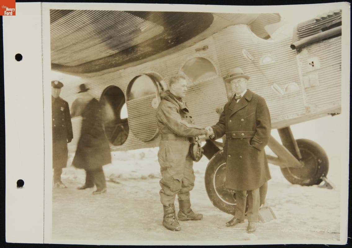 Greeting Pilot Lawrence Fritz after the First Contract Air Mail Flight (CAM-6), Detroit to Cleveland, February 15, 1926