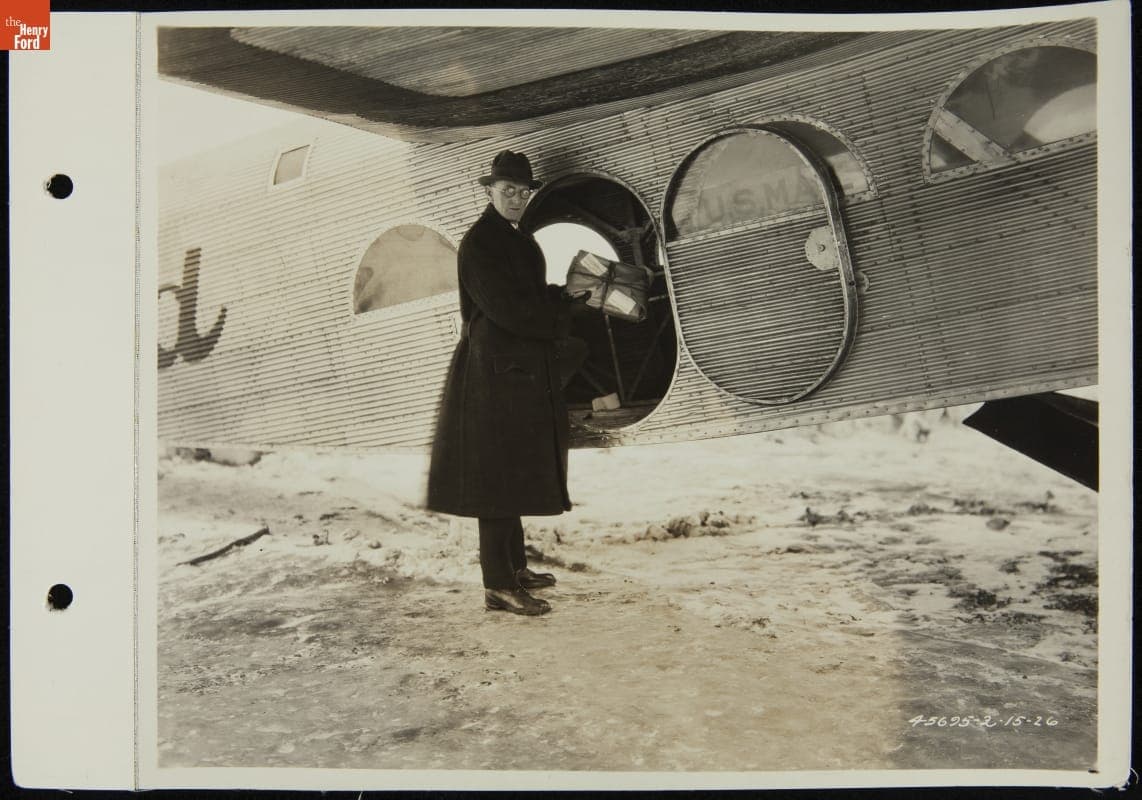 Removing Packages after the First Contract Air Mail Flight (CAM-6), Detroit to Cleveland, February 15, 1926