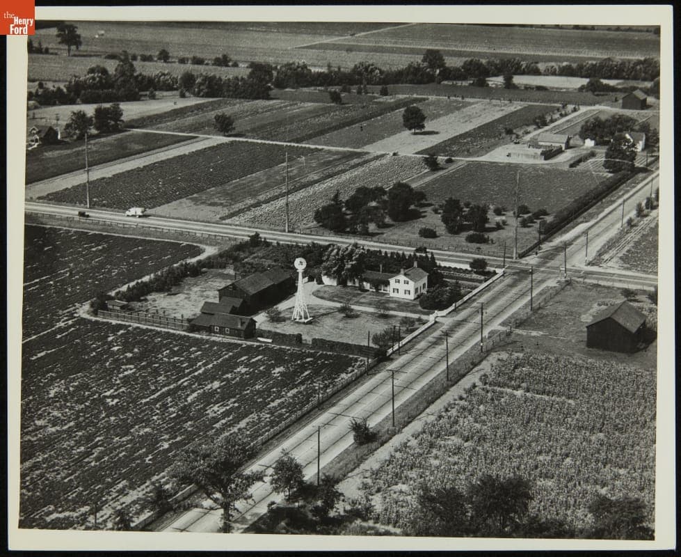 Aerial View of Ford Home (Henry Ford's Birthplace) at Its Original Location, Dearborn, Michigan, 1931