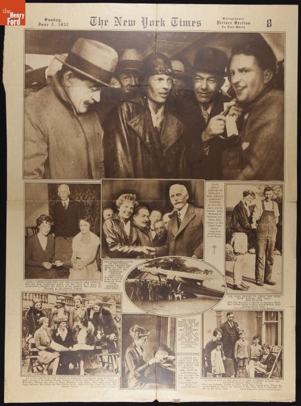 New York Times Rotogravure Page for June 5, 1932, Showing Amelia Earhart in England after Her Solo Transatlantic Flight