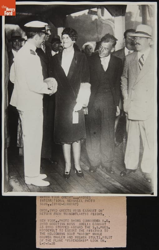 Amelia Earhart Meets Richard Byrd aboard SS President Roosevelt, Returning from the Transatlantic Flight, July 6, 1928