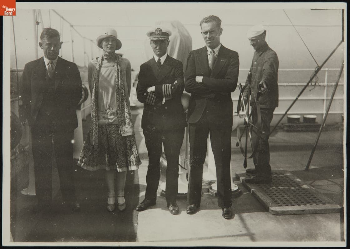 Amelia Earhart and the "Friendship" Crew on the SS President Roosevelt with Captain Harry Manning, June 1928