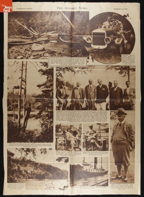 Detroit News Clipping from September 20, 1931, Visit by the Isle Royale National Park Commission