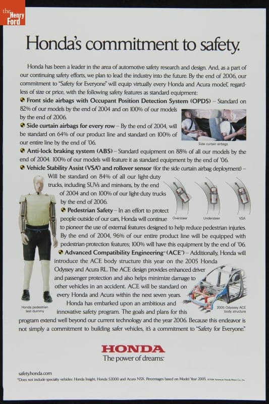 Advertisement for American Honda, 2004, "Honda's Commitment to Safety"