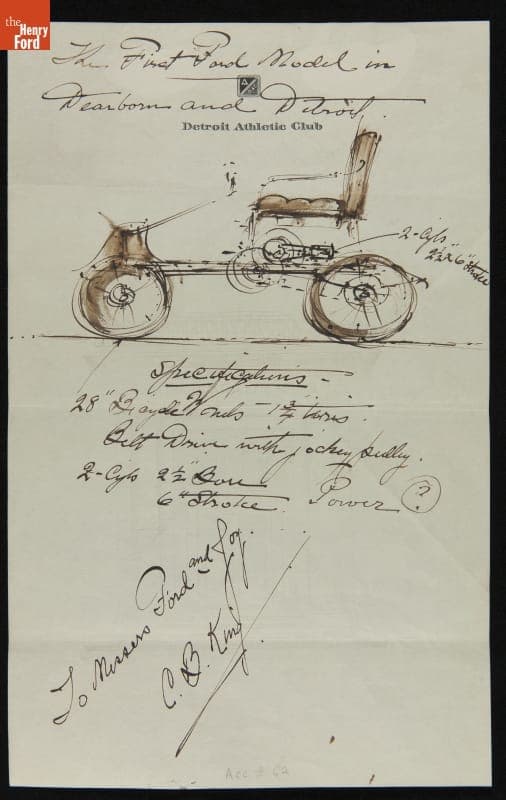 First Ford Model In Dearborn and Detroit, Sketch by Charles B. King