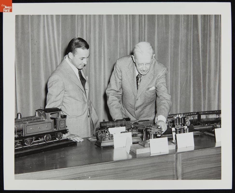 Charles B. King Shows a Train Set to William Clay Ford, circa 1945