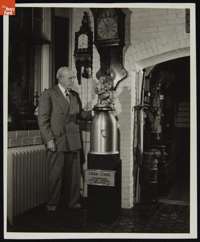 Charles B. King with 1896-1946 Michigan Automotive Golden Jubilee Award, 1946