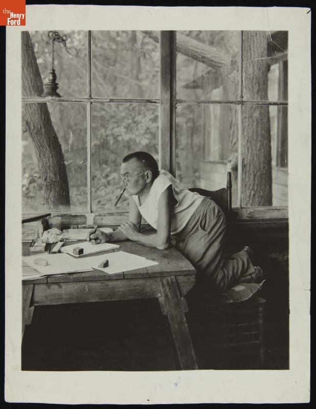 Charles Steinmetz Working in His Cabin, "Camp Mohawk," Schenectady County, New York, 1922