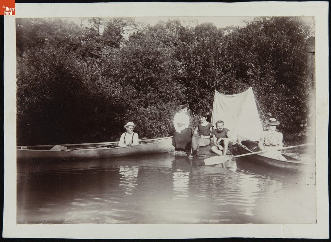 Charles Steinmetz, Clara Steinmetz, and Friends on the Mohawk River near Steinmetz's Cabin, 1901