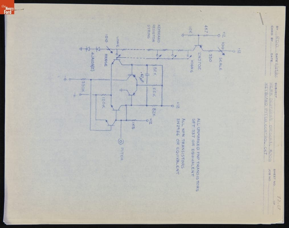 Diagrams of Herb Deutsch's Original Moog Synthesizer, February 1982