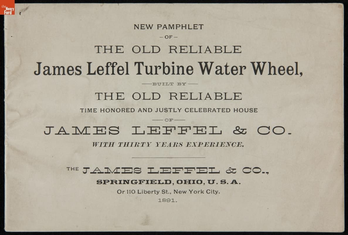 James Leffel Turbine Water Wheel Catalog, 1891
