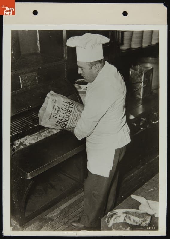 Using Ford Charcoal Briquets for Grilling in Restaurant Kitchen, 1937