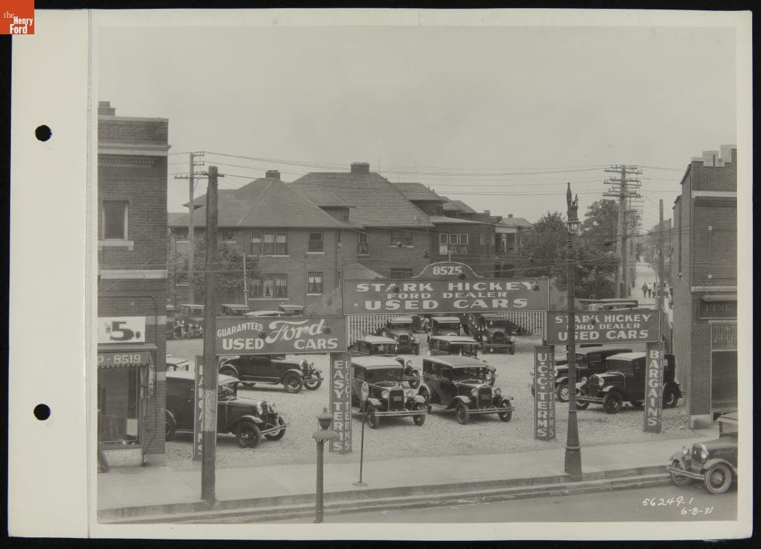 Used Car Lots at Stark Hickey Ford Dealership, Detroit, Michigan, 1931