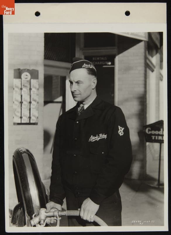 Service Station Attendant at Stark Hickey Ford Dealership, Detroit, Michigan, 1933