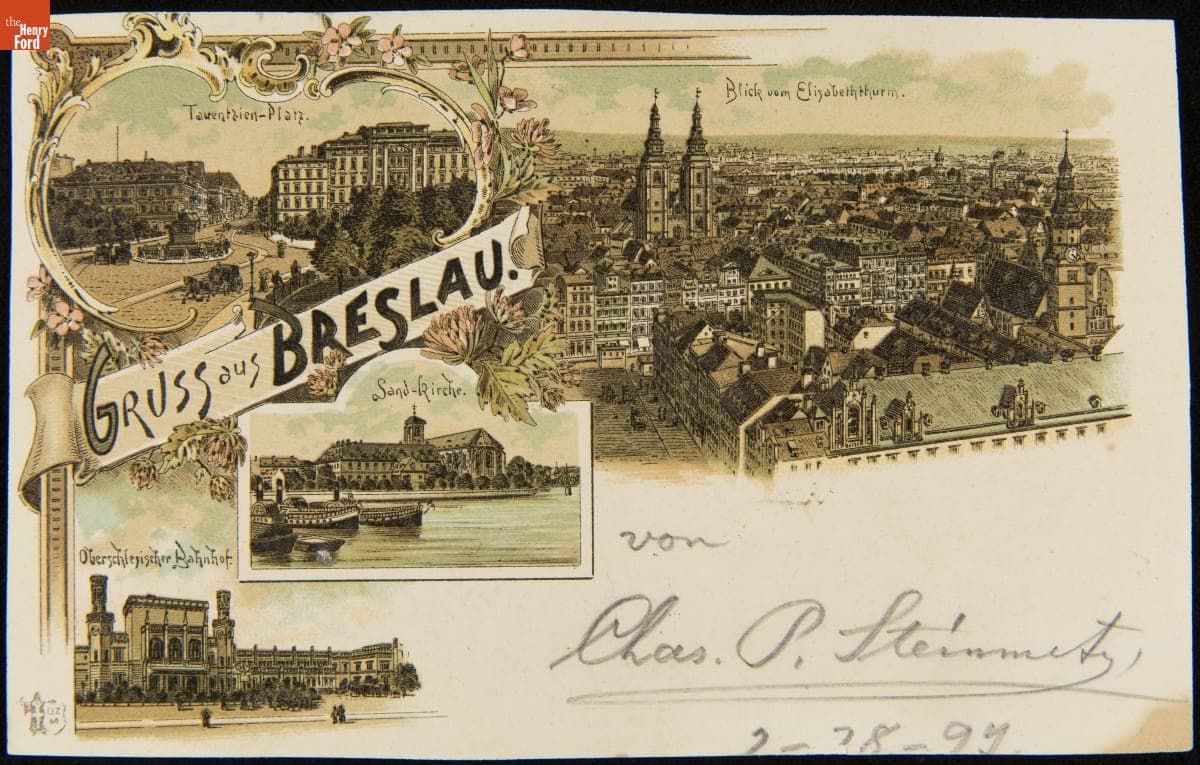 Postcard Sent by Charles Steinmetz to Clara Steinmetz, February 28, 1897, "Gruss aus Breslau"