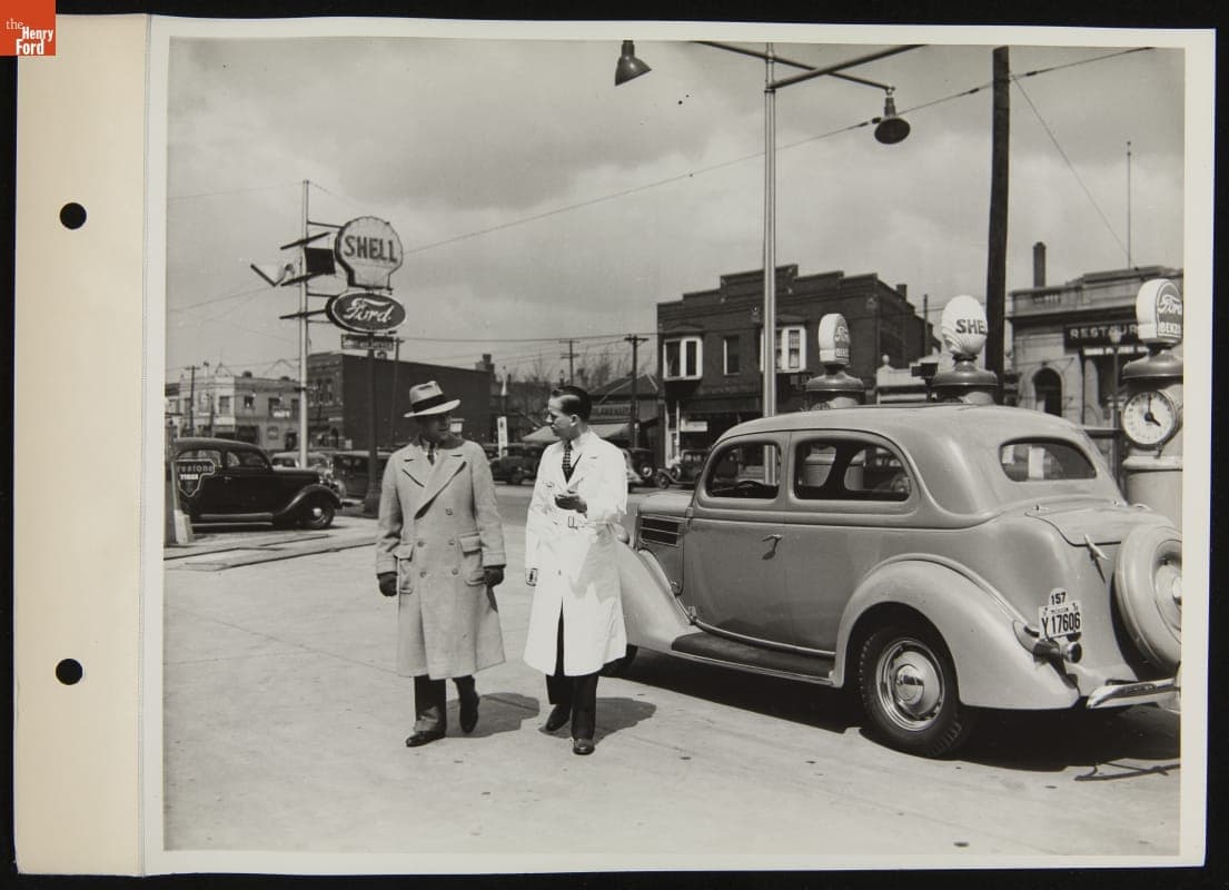 Attendant Talking with Customer at Ford Super Service Station, April 1936