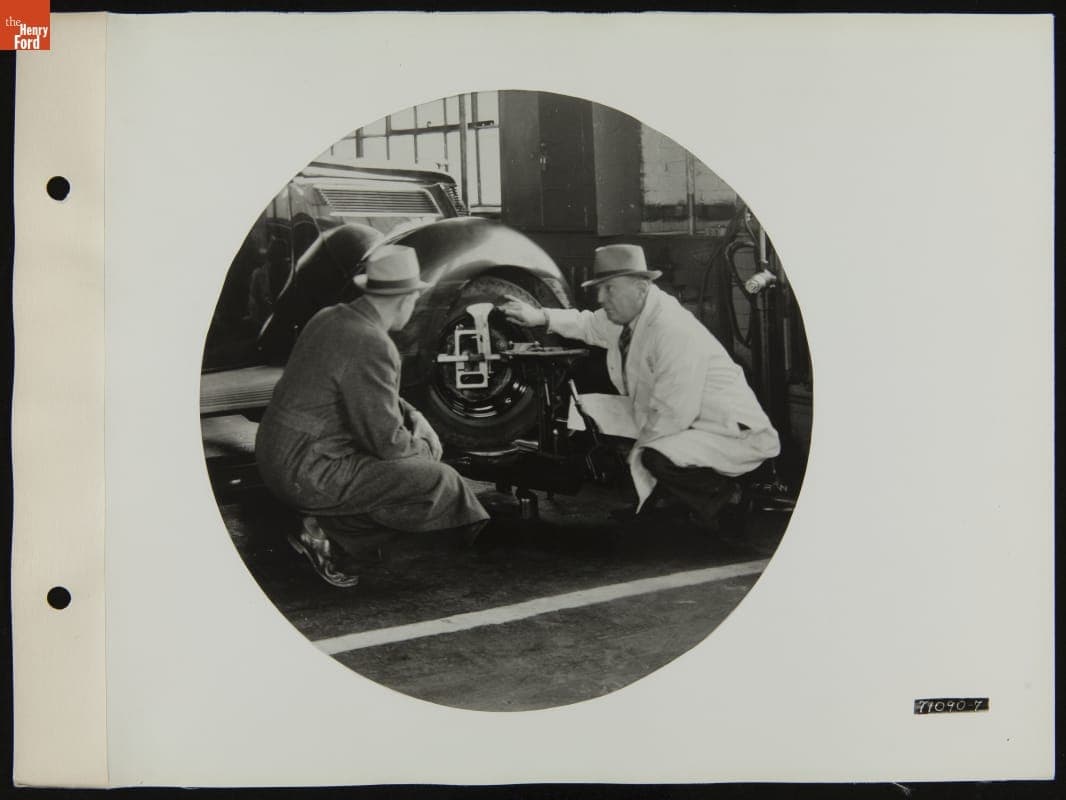 Attendant Checks Tires at Service Station, Illustration in November Merchandising Bulletin, 1938