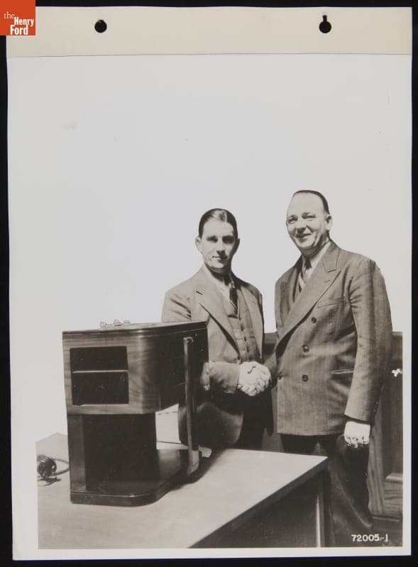 Two Men Shake Hands, Illustration for June 1939 Ford Merchandising Bulletin