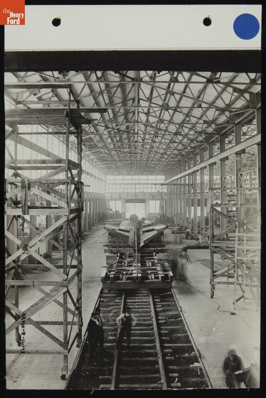 Inside Ford Rouge Plant "B" Building during Eagle Boat Assembly, May 1918