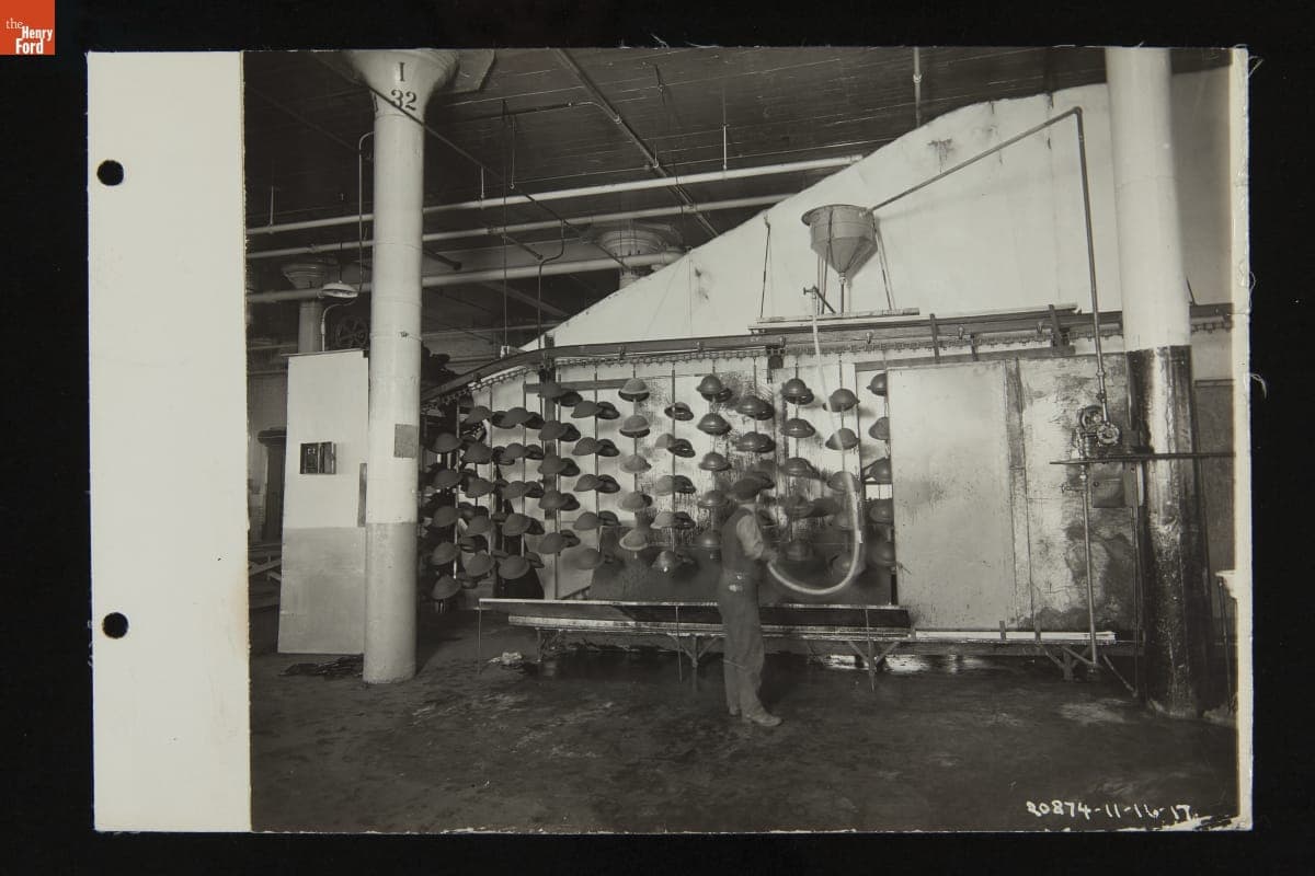 Man Spray-Painting Army Helmets, Ford Motor Company Philadelphia Plant, November 1917