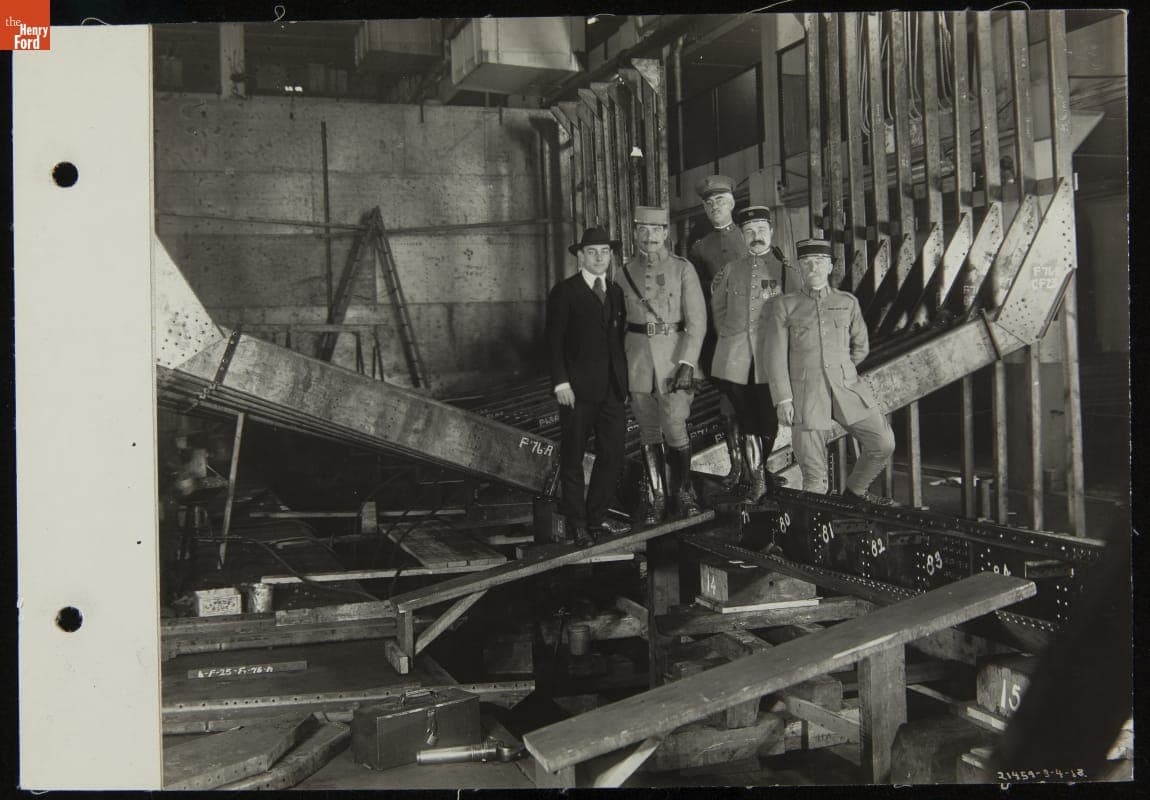 French Officers Inspecting Prototype Eagle Boat Being Built at the Ford Highland Park Plant, April 1918