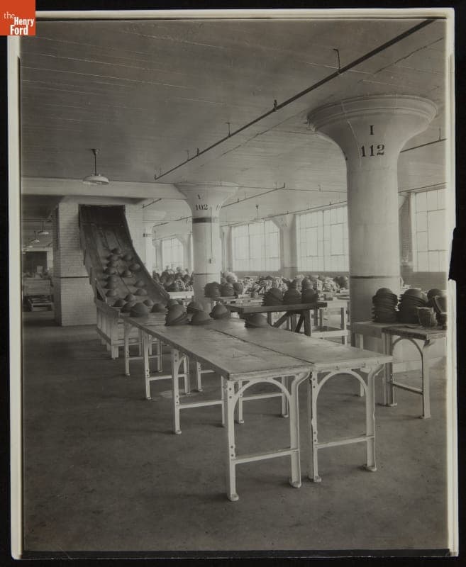 Army Helmets Transferred from Tenth to Ninth Floor by Chute, Ford Motor Company Philadelphia Plant, 1917-1918