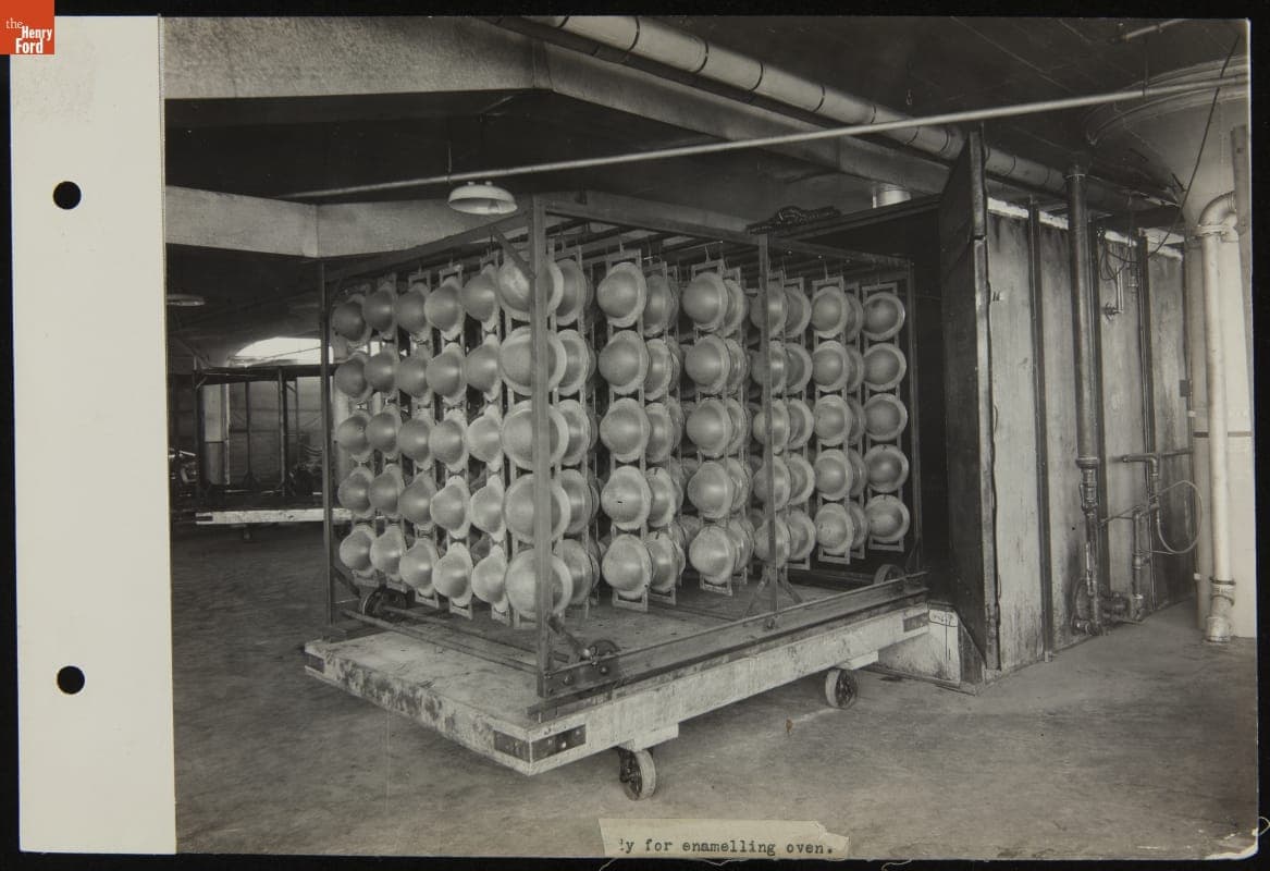 Army Helmets Ready for Enamelling Oven, Ford Motor Company Philadelphia Plant, 1917-1918