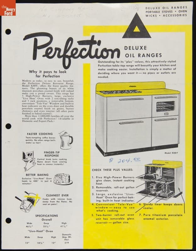 "Perfection Deluxe Oil Ranges," circa 1940