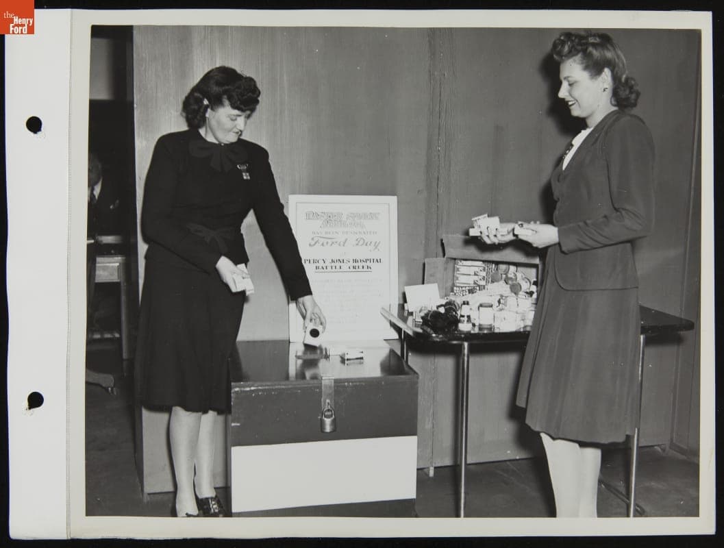 Collecting Gifts at Ford Rotunda for Percy Jones Veterans Hospital in Battle Creek, Michigan, April 1944