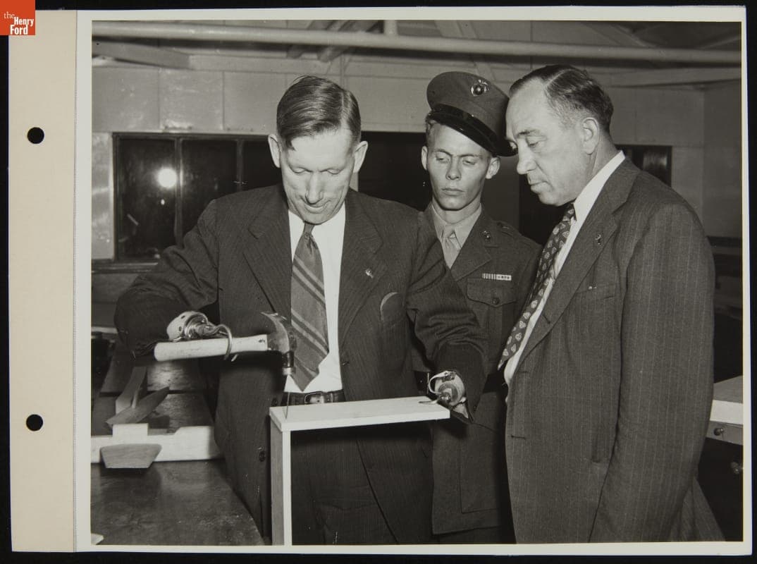World War I Veterans Demonstrate Use of Their Artificial Limbs to World War II Veterans at Camp Legion, July 1944
