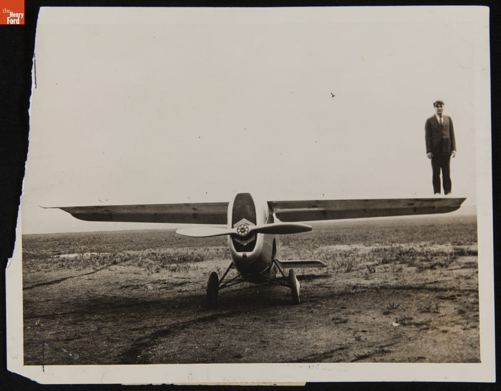 Pilot Howard Rinehart Standing on Wing of the Dayton Wright RB-1 Racer, August 1920