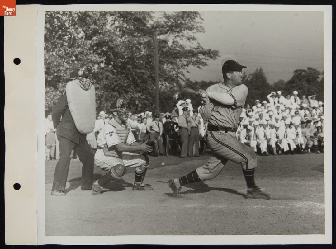 Mickey Cochrane at Bat in Game between Ford All-Stars and United States Navy Great Lakes Team, Rotunda Field, Dearborn, Michigan July 1944