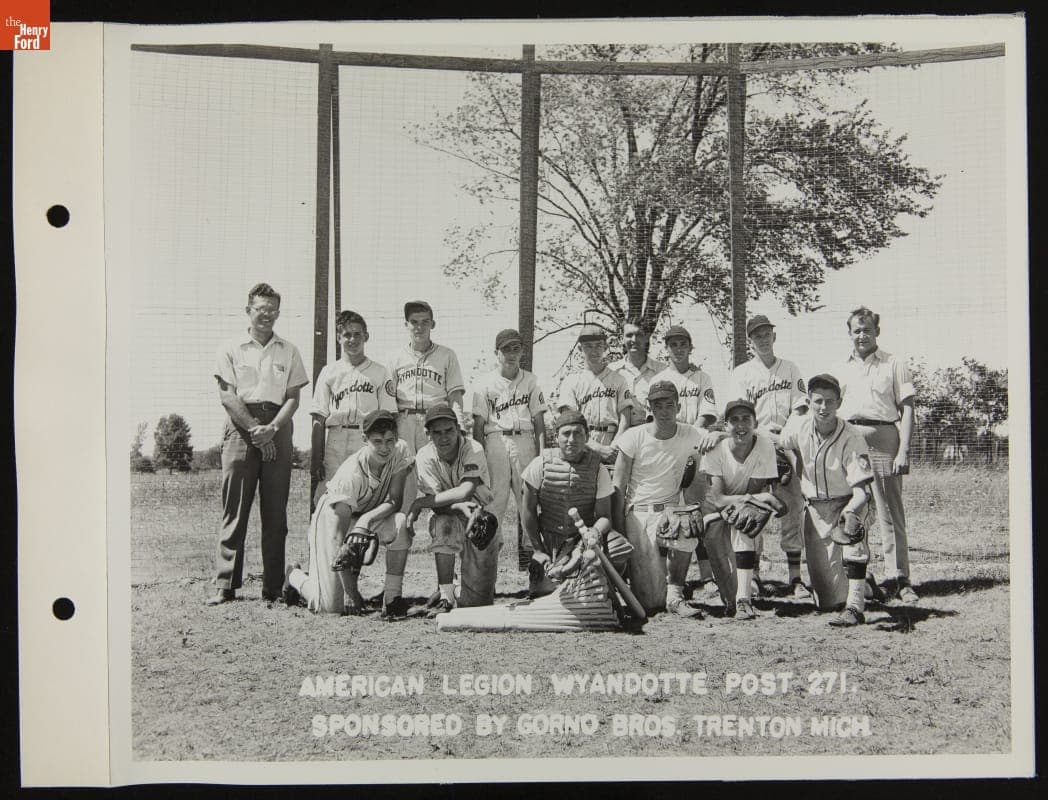American Legion Wyandotte Post 271 Baseball Team Sponsored by Gorno Brothers, Trenton, Michigan, August 1944