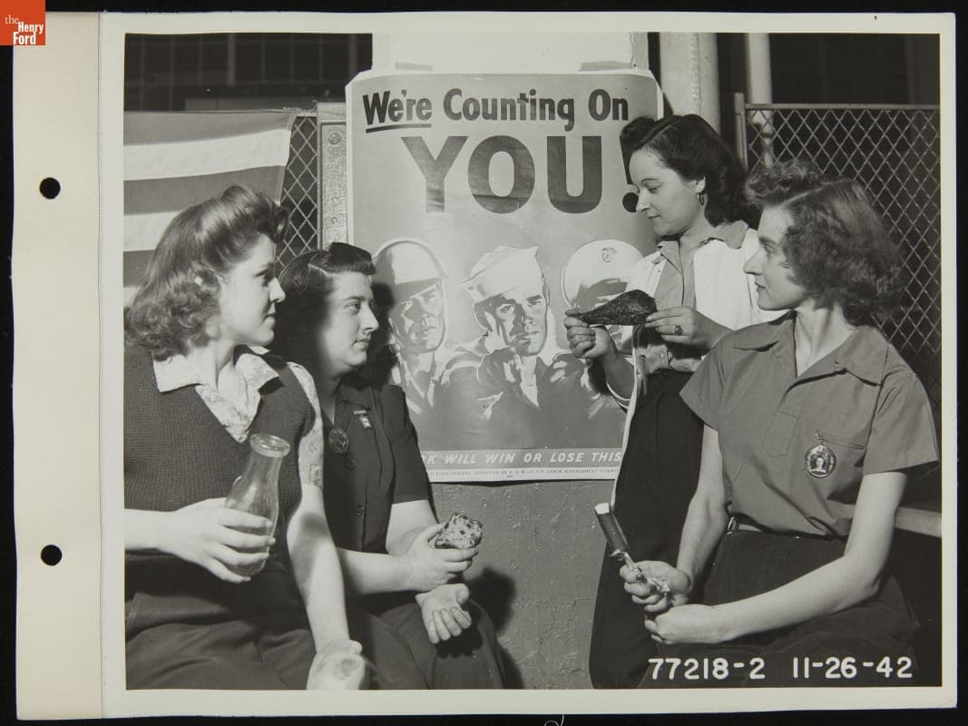 Ford Motor Company Employees Eat Thanksgiving Dinner on the Job at the Highland Park Plant, November 1942