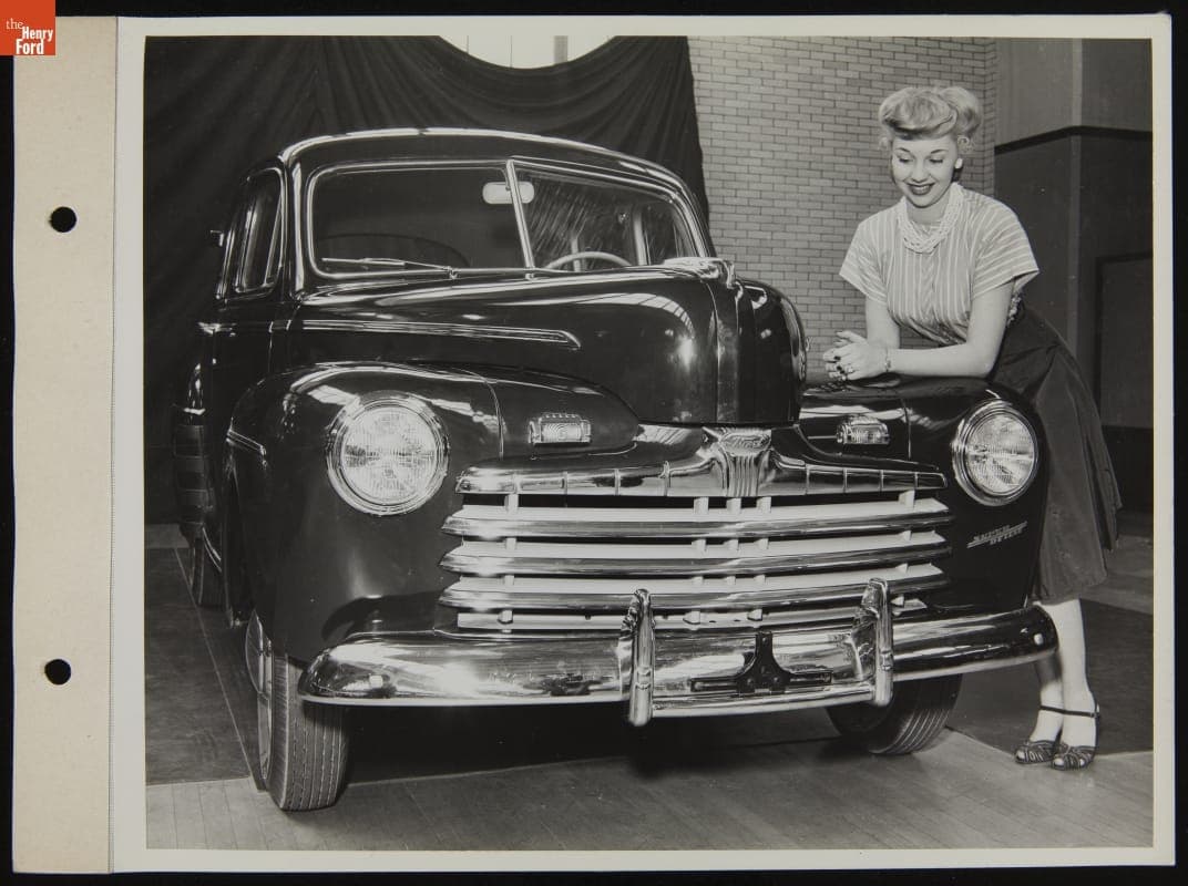 Leota Carroll with 1945 Ford Super Deluxe Fordor Sedan, May 1945