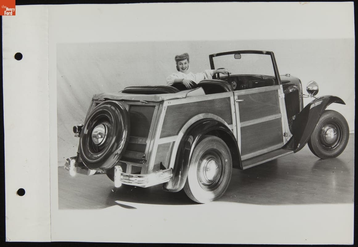 Designer Leota Carroll Modeling the Ford "Estate Wagon" Custom-Built for Henry Ford II, January 1945