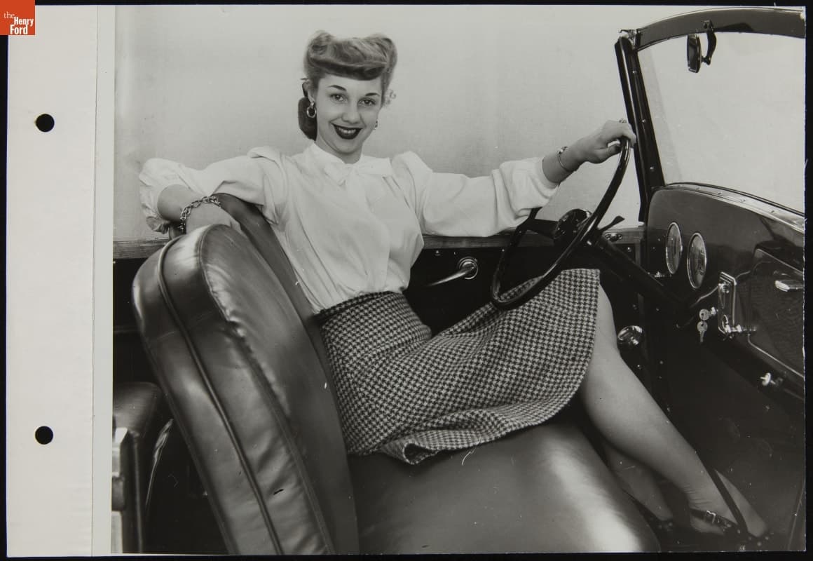 Designer Leota Carroll Modeling the Ford "Estate Wagon" Custom-Built for Henry Ford II, January 1945