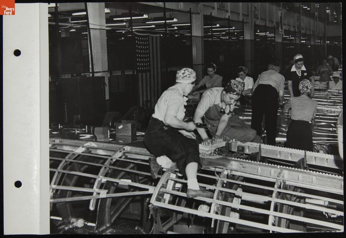 Women Riveting Bottom Panel of B-24 Bomber, Willow Run Plant, June 1944