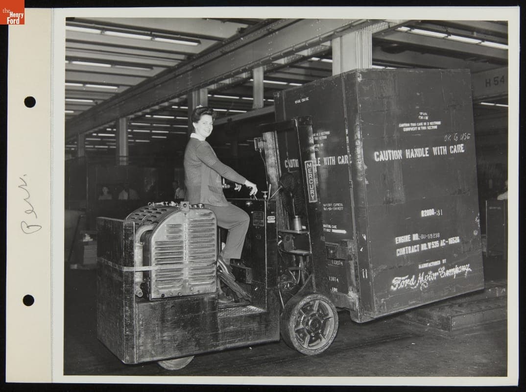 Ruth Tap, First Woman to Operate Hilton Truck, Ford Rouge Plant Aircraft Engine Building, July 1943