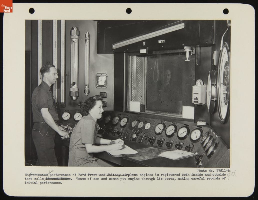 Teams of Mechanics Testing New Pratt and Whitney Engines, Ford Rouge Plant Aircraft Engine Building, April 1943