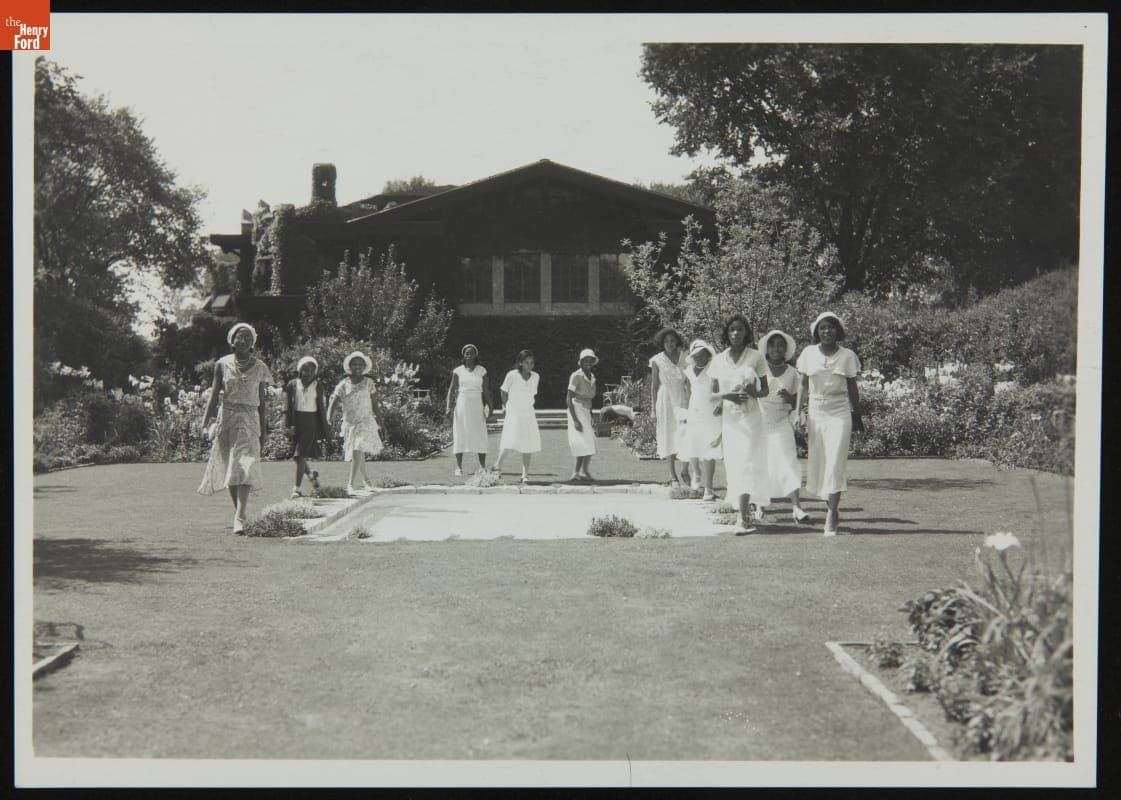 Visitors in the English Garden at Fair Lane Estate, July 1932